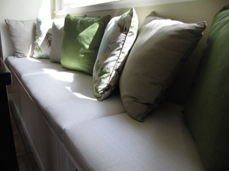 Window Seat Cushion with Throw Pillows