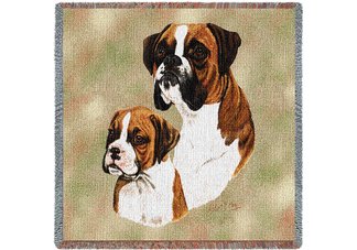 Boxer & Pup Square Throw Blanket