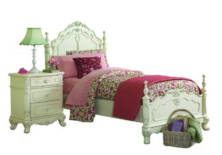 Princess White Twin Bed with 1 Night Stand Collection Set