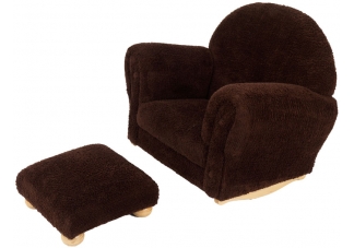 Chocolate Chenille Upholstered Rocker & Ottoman
