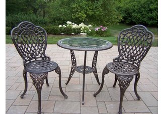Mississippi 3pc Glass Top Bistro Set Antique Bronze