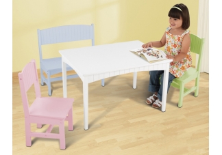 Nantucket Table with Bench and 2 Chairs - Pastel