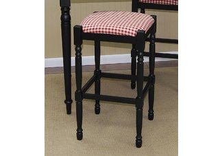 Red & White Check 30 Black Hawthorne Upholstered Bar Stool