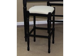 Biscuit & White Check 30 Black Hawthorne Upholstered Bar Stool