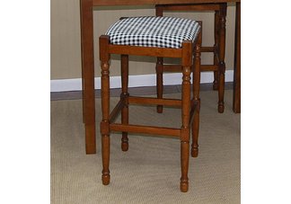Black & White Check 30 Walnut Hawthorne Upholstered Bar Stool
