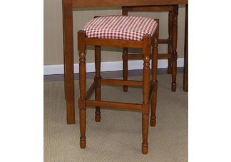 Red & White Check 30 Walnut Hawthorne Upholstered Bar Stool