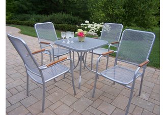 Mesh 5pc Dining Set Metallic Silver