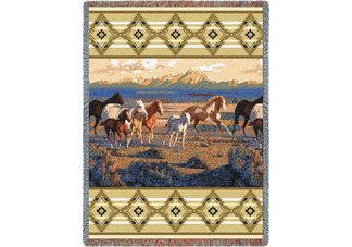 Wild Horses Beige Tapestry Throw