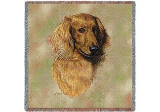 Brown Longhaired Dachs Square Throw Blanket