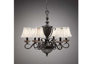 Chandelier 6 Light Fixture Bronze Finish Fabric Shade Legacy Style