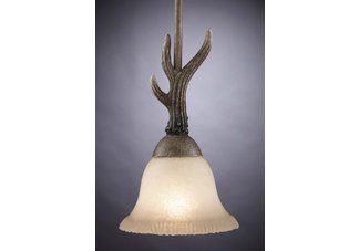 Mini pendant light citrine glass shade Buckhorn style antler
