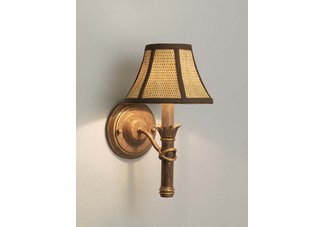 Wall Sconce light Island fixture gold finish wicker shade