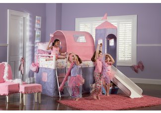 Princess Castle Twin Size Tent Bunk Bed with Slide