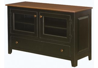 Amish Constructed Pine Black TV Cabinet with Maple Top