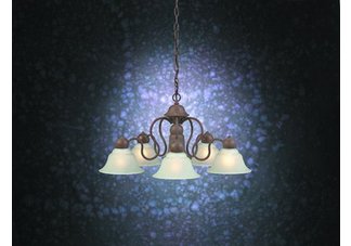 Chandelier 6 Light Fixture Olde Brick Finish Glass Shade Downlight