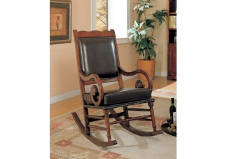 Traditional Wood Rocker with Brown Bicast Leather