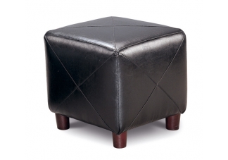 Black Faux Leather Cube Ottoman