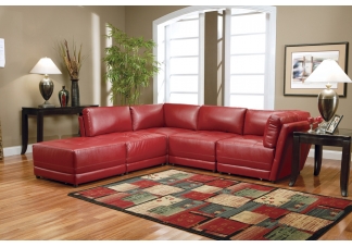 Red Laurentides Leather Sectional Sofa