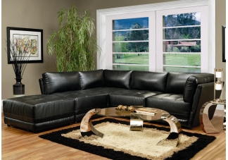 Black Laurentides Leather Sectional Sofa