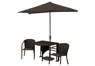 Genevieve Java Wicker Half Umbrella Patio Set