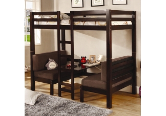 Dark Wood Convertible Twin Bunk With Benches