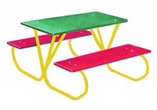 Commercial Park 3; Preschool Table- Portable, Polyethylene Green Tabletop and Red Seats