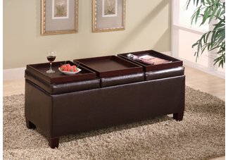 Contemporary Faux Leather Storage Ottoman with Reversible Trays