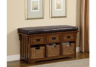 Small Storage Bench with Upholstered Seat