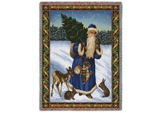 Father Christmas Blue Throw