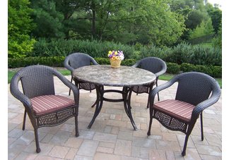 Stone Art 48 Inch Elite Wicker 5pc Dining Set with Cushions
