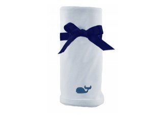 Princess Linens Cotton Knit Blanket with Whale Motif - Blue