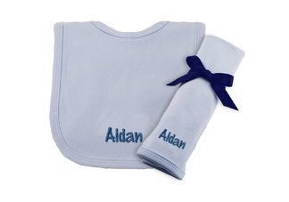 Princess Linens Cotton Knit Bib and Burp Pad Set - Blue