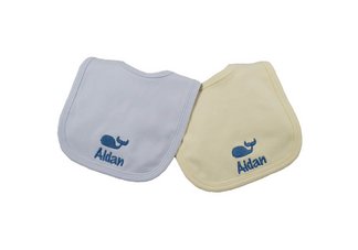 Princess Linens Cotton Knit Bib Set with Whale Motif - Blue and Yellow