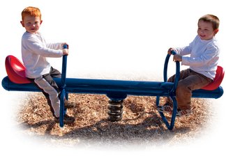 Commercial Playground 2-Rider Spring See Saw- Blue w/ Red Seats