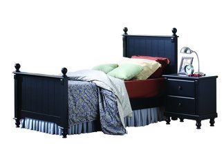 Pottery Black Sand-Through Finish Twin Bed with 1 Night Stand Collection Set