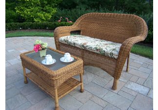 Resin Wicker 2pc Loveseat and Coffee Table Set with Cushions