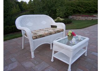 Resin Wicker 2pc Loveseat and Coffee Table Set with Cushions