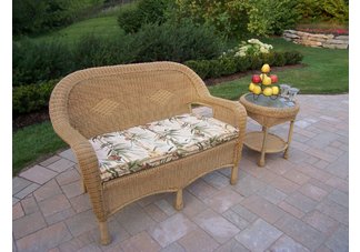 Resin Wicker 2pc Loveseat and Side Table Set with Cushions