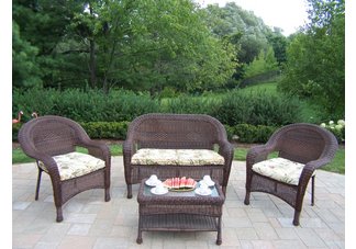 Resin Wicker 4pc Seating Set with Cushions