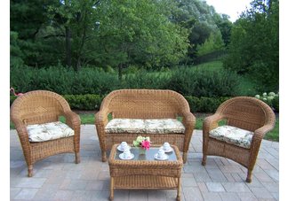 Resin Wicker 4pc Seating Set with Cushions