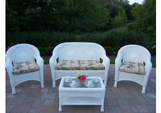 Resin Wicker 4pc Seating Set with Cushions
