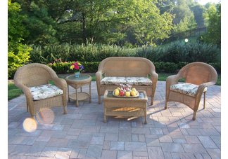 Resin Wicker 5pc Seating Set with Cushions