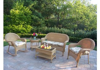 Resin Wicker 5pc Seating Set with Cushions