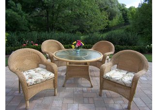 Resin Wicker 5pc Dining Set with Cushions