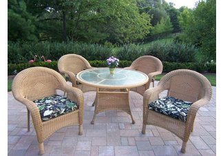 Resin Wicker 5pc Dining Set with Cushions