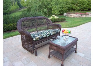 Resin Wicker Double Glider and Coffee Table 2pc Set with Cushion.