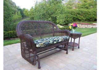 Resin Wicker Double Glider and Side Table 2pc Set with Cushion.