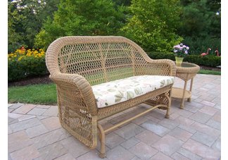 Resin Wicker Double Glider and Side Table 2pc Set with Cushion.