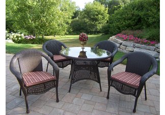 Outdoor Patio Furniture Resin Wicker 5pc Dining Set with Cushions