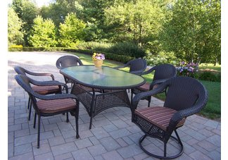 Resin Wicker 7pc Oval Dining Set with Swivels and Cushions